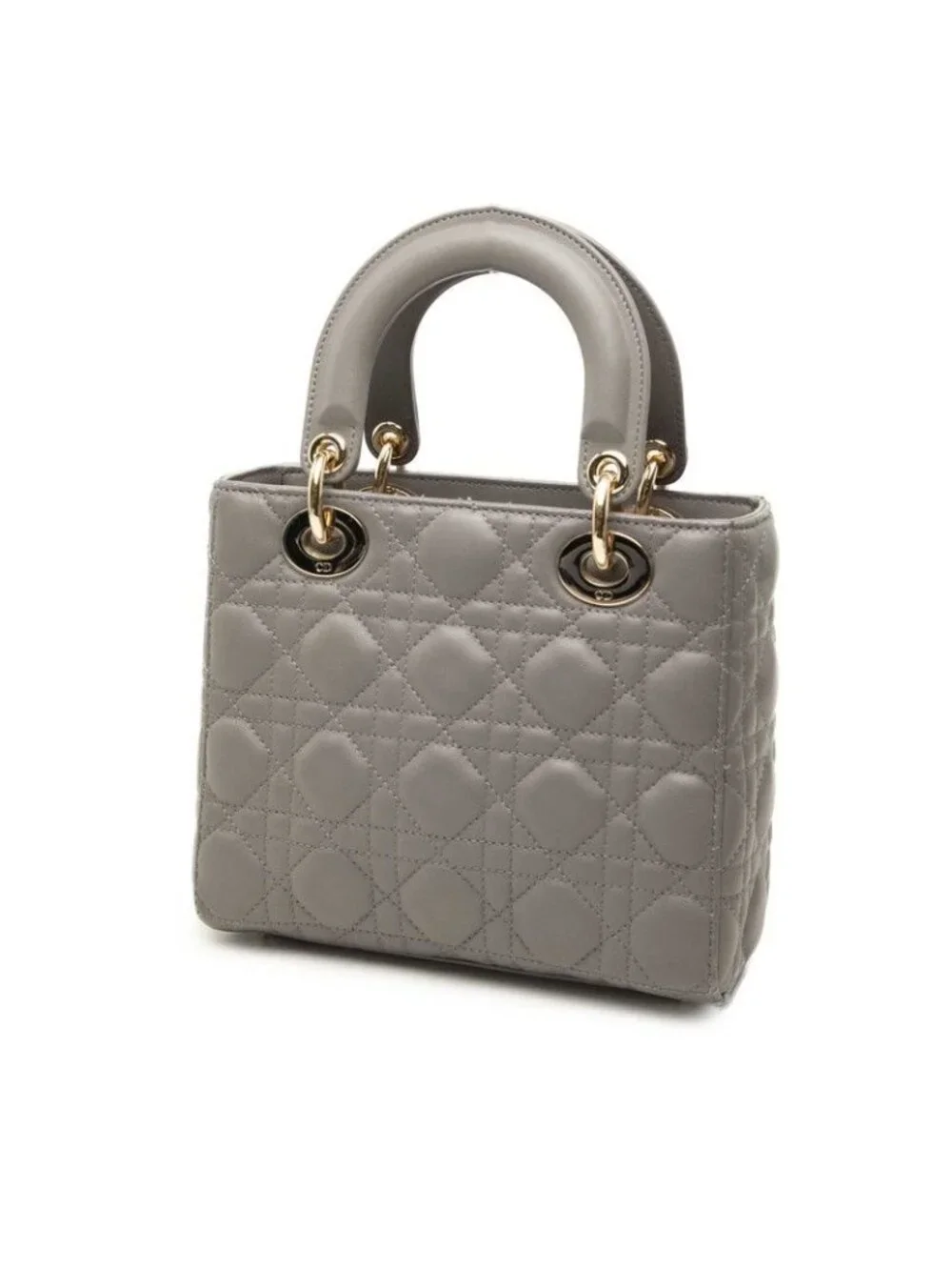 Dior Cannage Lady Dior 2-Way Shoulder Bag Gray Leather